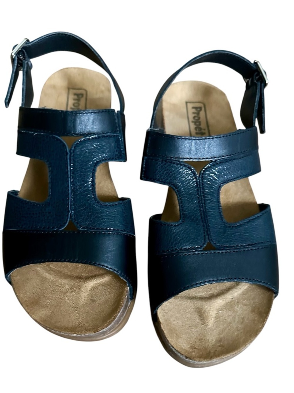 Propet Black Leather Comfort Strap Sandals